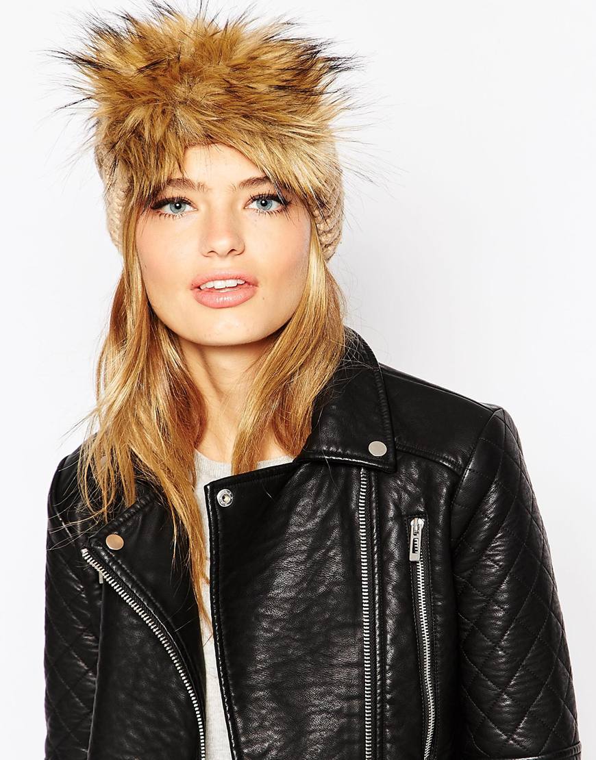 B043-2 Winter Fashion Knitted Faux Fur Trim Elastic Hairband Ear Warmer Hat